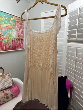 Free People Boho Lace-Trim Sleeveless Dress in Cream